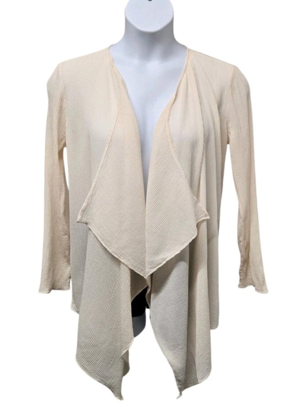 Eileen Fisher Womens Medium Ivory Pleated Silk Waterfall Cardigan Minimalist